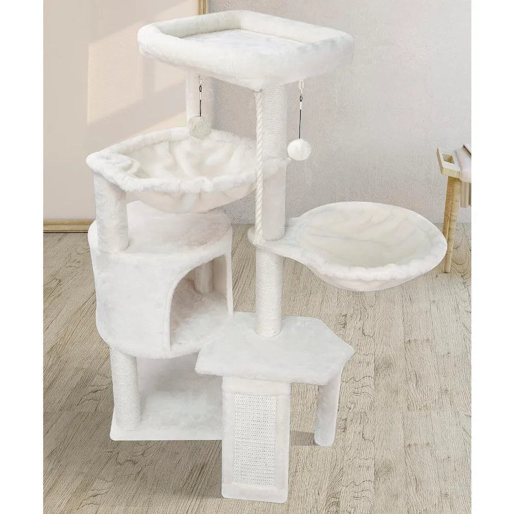 Three-Layer Cat Tree with Cozy Condo, Scratch Pad, and Two Hammocks